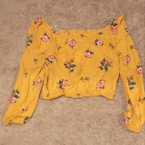 Aeropostale Floral Yellow Off the Shoulder Top